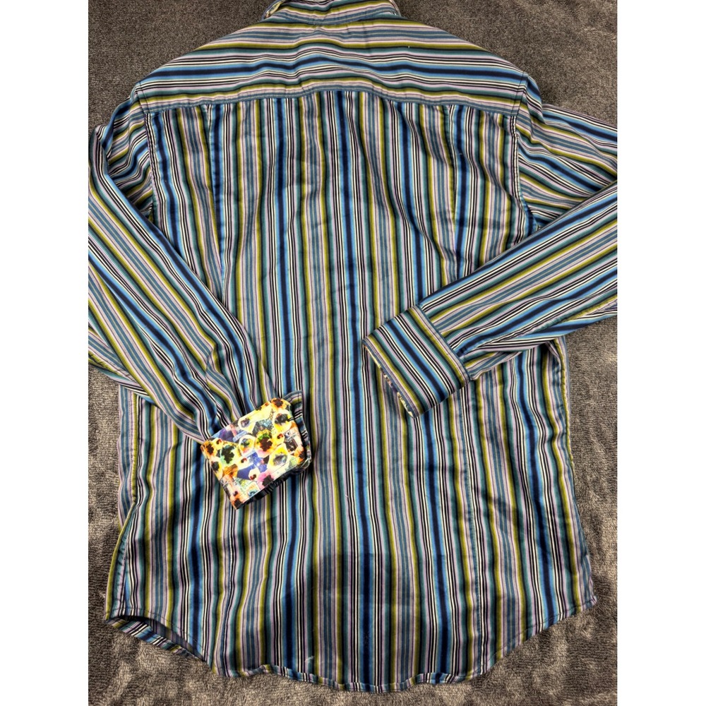 Robert Graham Classic Fit Mens Striped Button Down Shirt Blue Green Purple Mediu - Picture 8 of 8